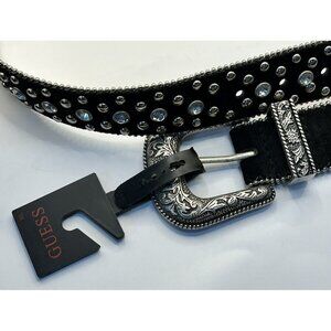Guess Black Belt Women's XL Silver Studs Rhinestones Western Embellished NEW